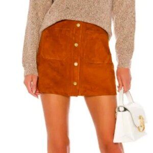 NWT FRAME DENIM Camel Suede Patch Pocket Mini Skirt SZ 26/SM MSRP $525